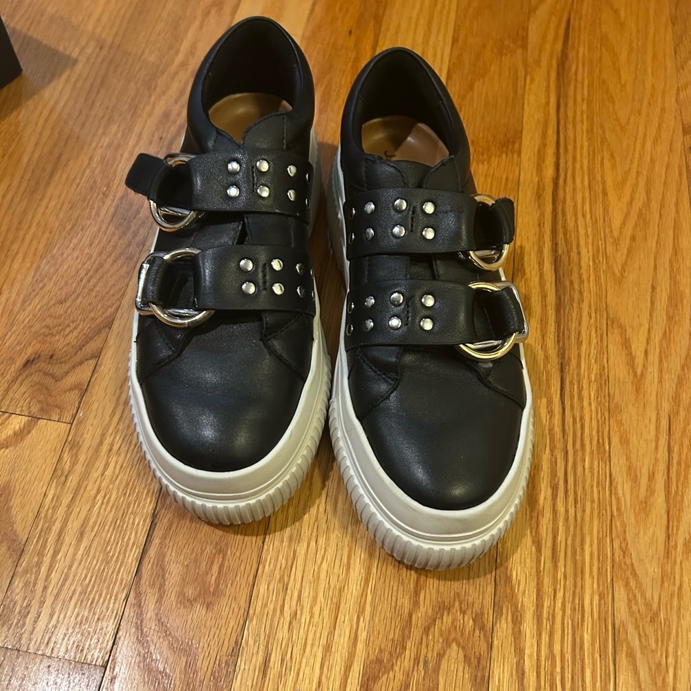 J Slides Black Sneakers with Silver Studs